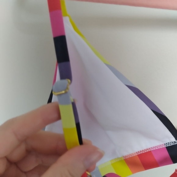 Warehouse Vertical Rainbow Bright Stripe Bikini Top Size US 4 - Picture 6 of 8